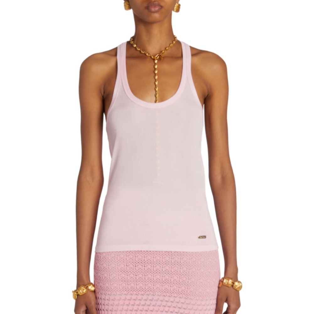 Tom Ford Racerback Jersey Rib Tank Top Pink US 12 IT 46 NWT Authentic Summer